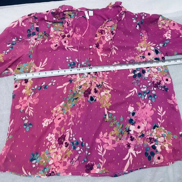 Women's Floral Tie-Neck Blouse in Plum Purple - Picture 5 of 6